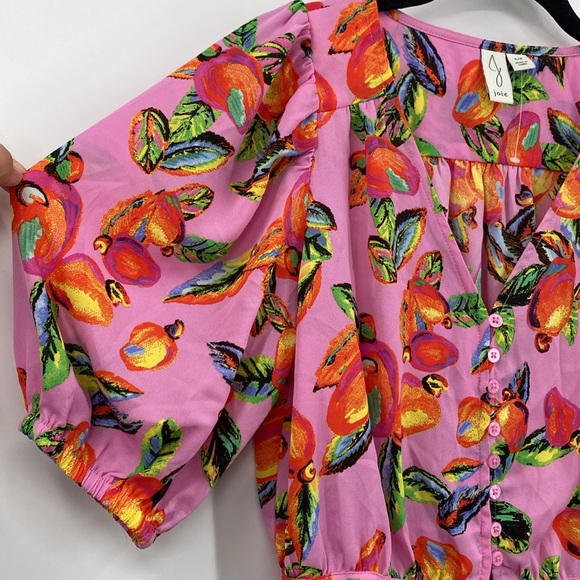 NEW Joie Fruit Print V Neck Top Slightly Cropped Waist Tie Casual Size Small - Picture 4 of 8